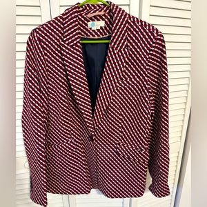 Boden patterned ponte knit blazer. Maroon, navy and pink.  Like new - size 14